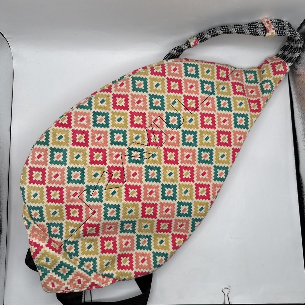 KAVU Geometric Pink Rope Bag Sling Canvas Backpack Small Purse Adjustable Strap - Picture 4 of 6